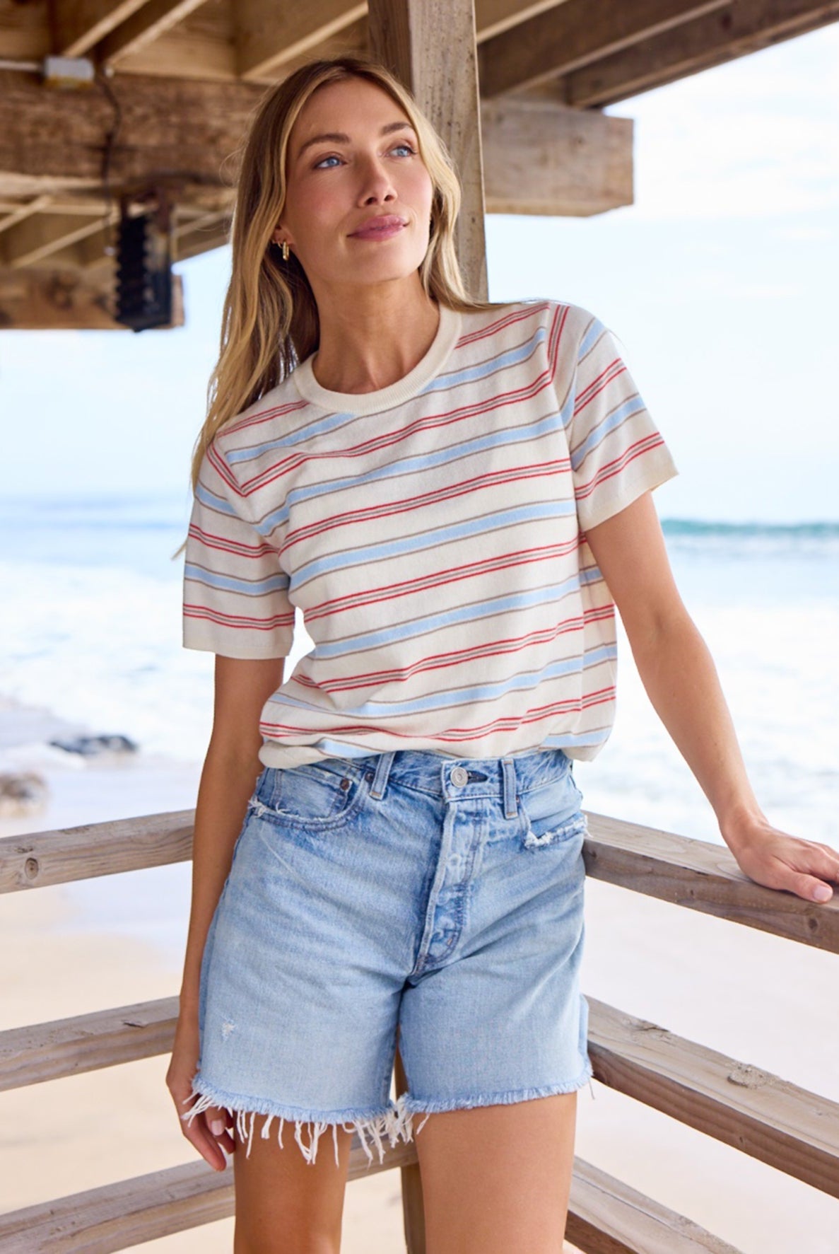 Palmer Striped Tee in Negroni Combo