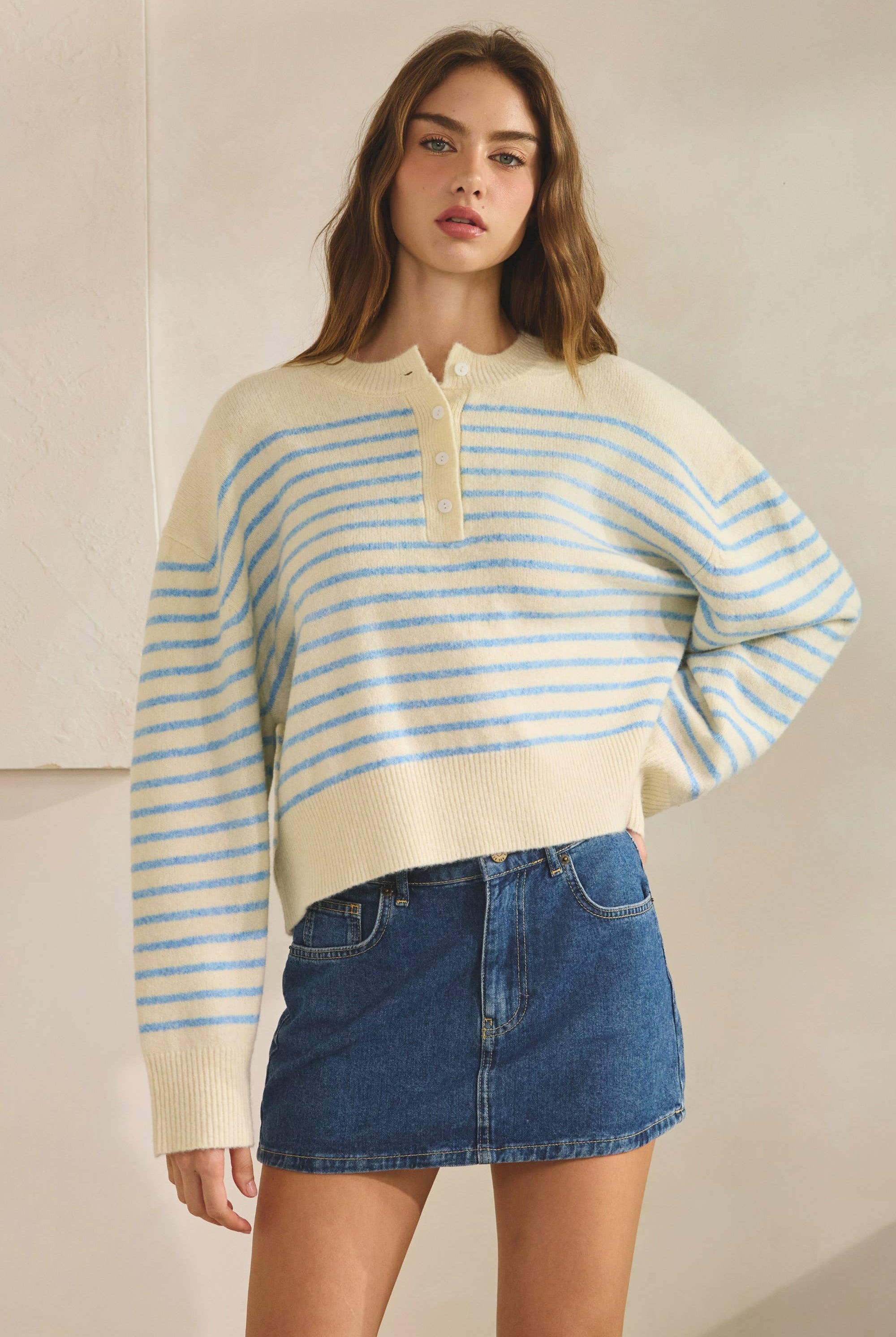 Soft Striped Pullover - Cream/Blue