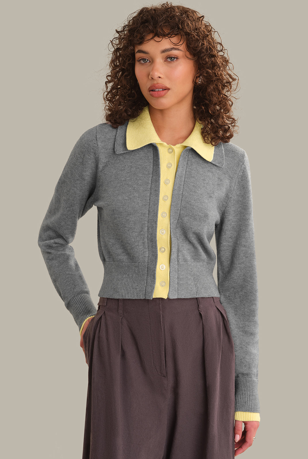Priscilla Faux Double Layer Polo Cardigan