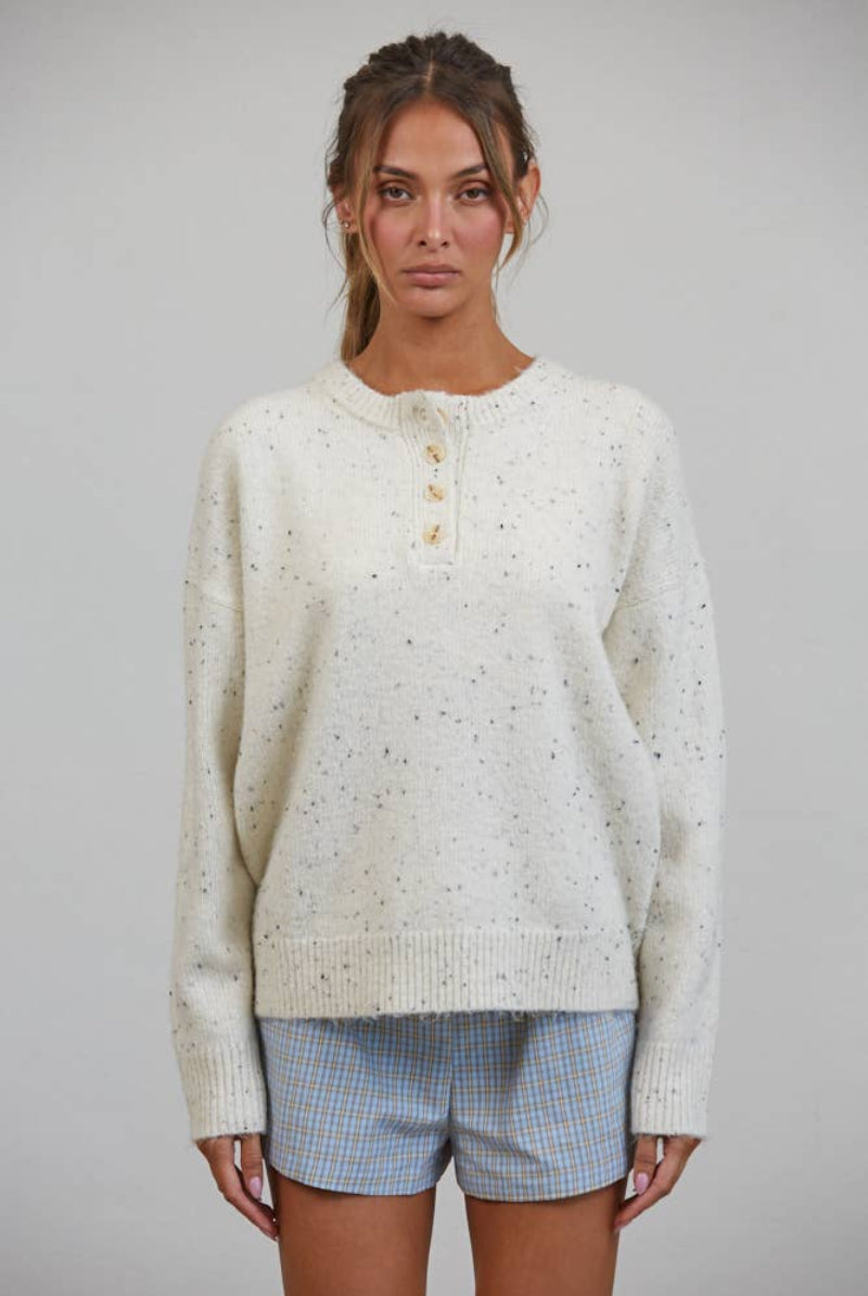 Honey Slouchy Henley Sweater in Oreo Milkshake