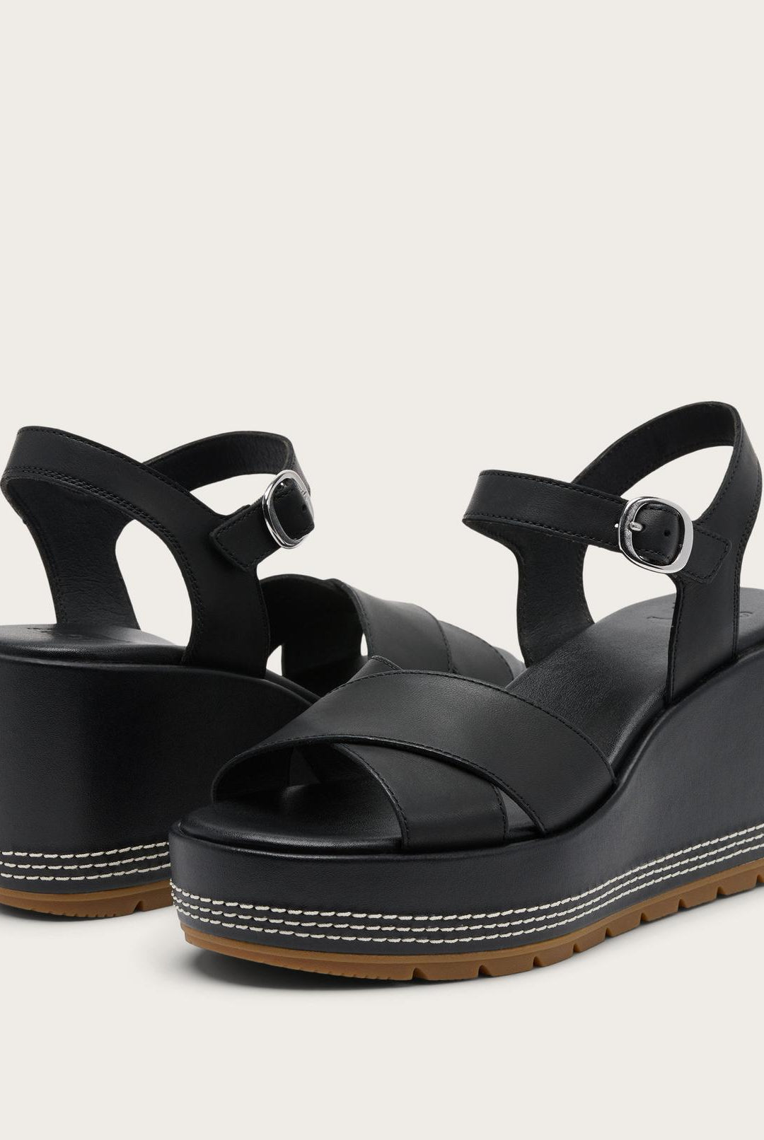 SOREL Black wedge sandals with platform sole