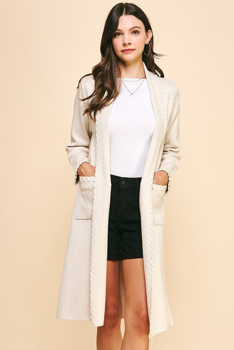 Long, Open Front Cream Cardigan