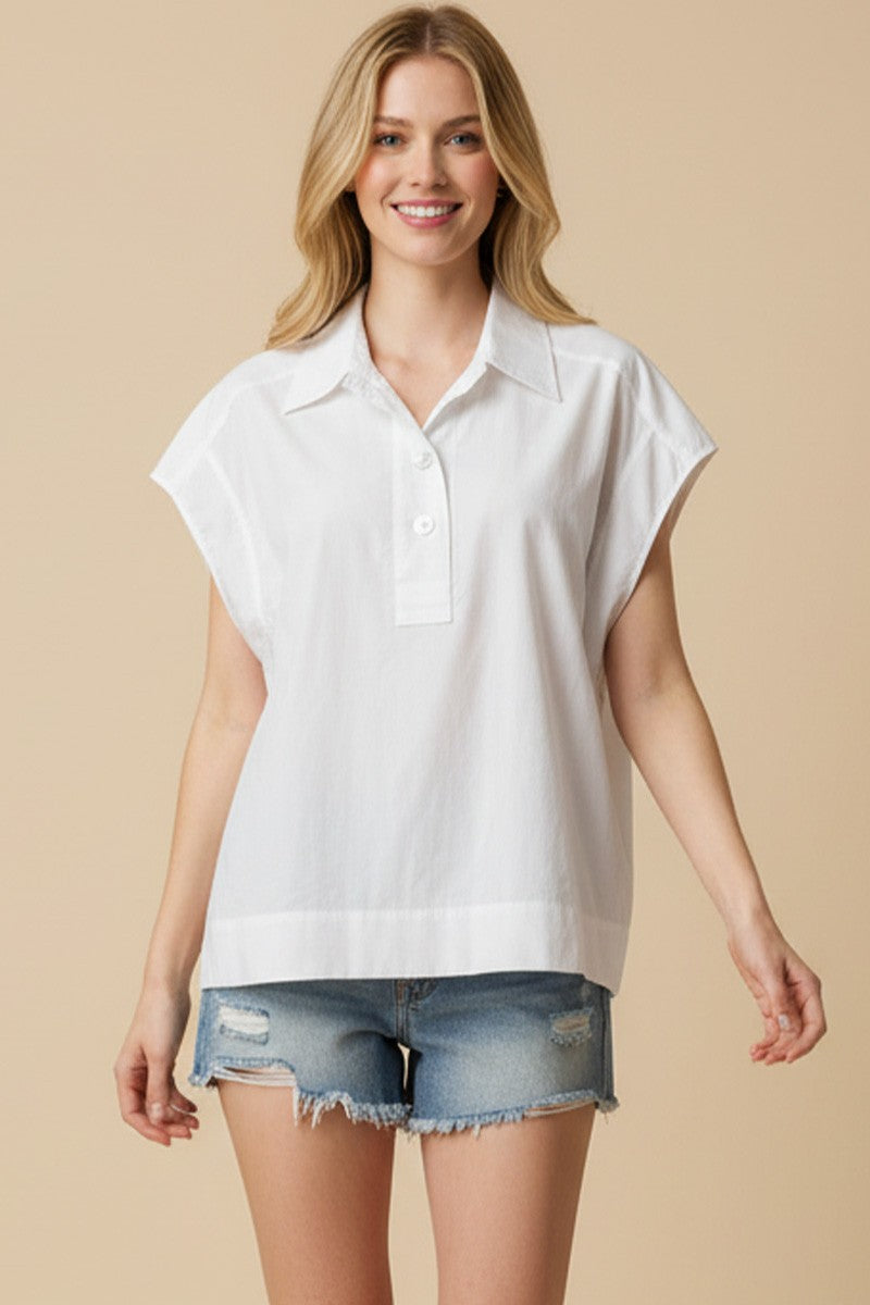 Pinch Solid Cap Sleeve Blouse Top in White