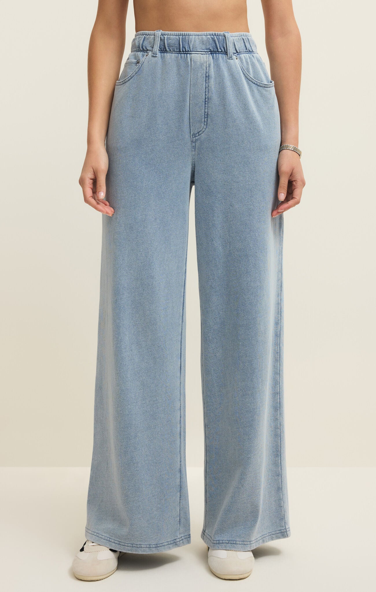 Light Blue, Elastic Waist, Wide Leg Pants