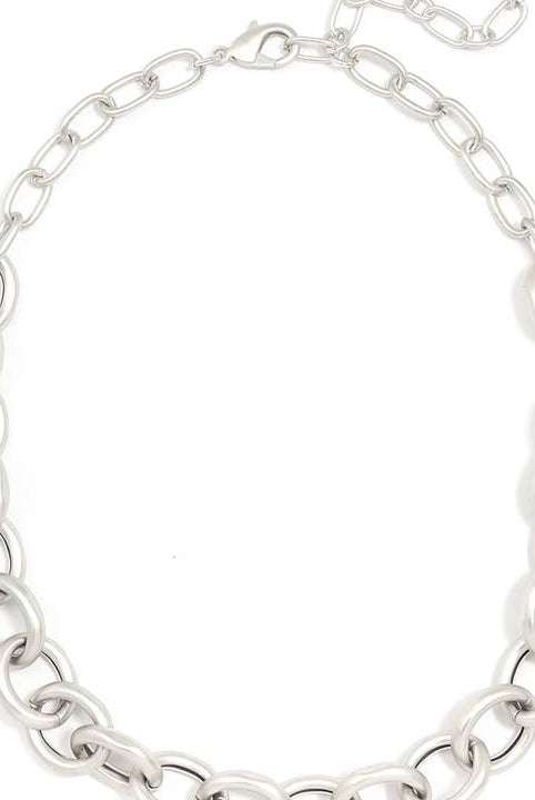 Zenzii Classic Matte Oval Links Collar Necklace in Matte Silver