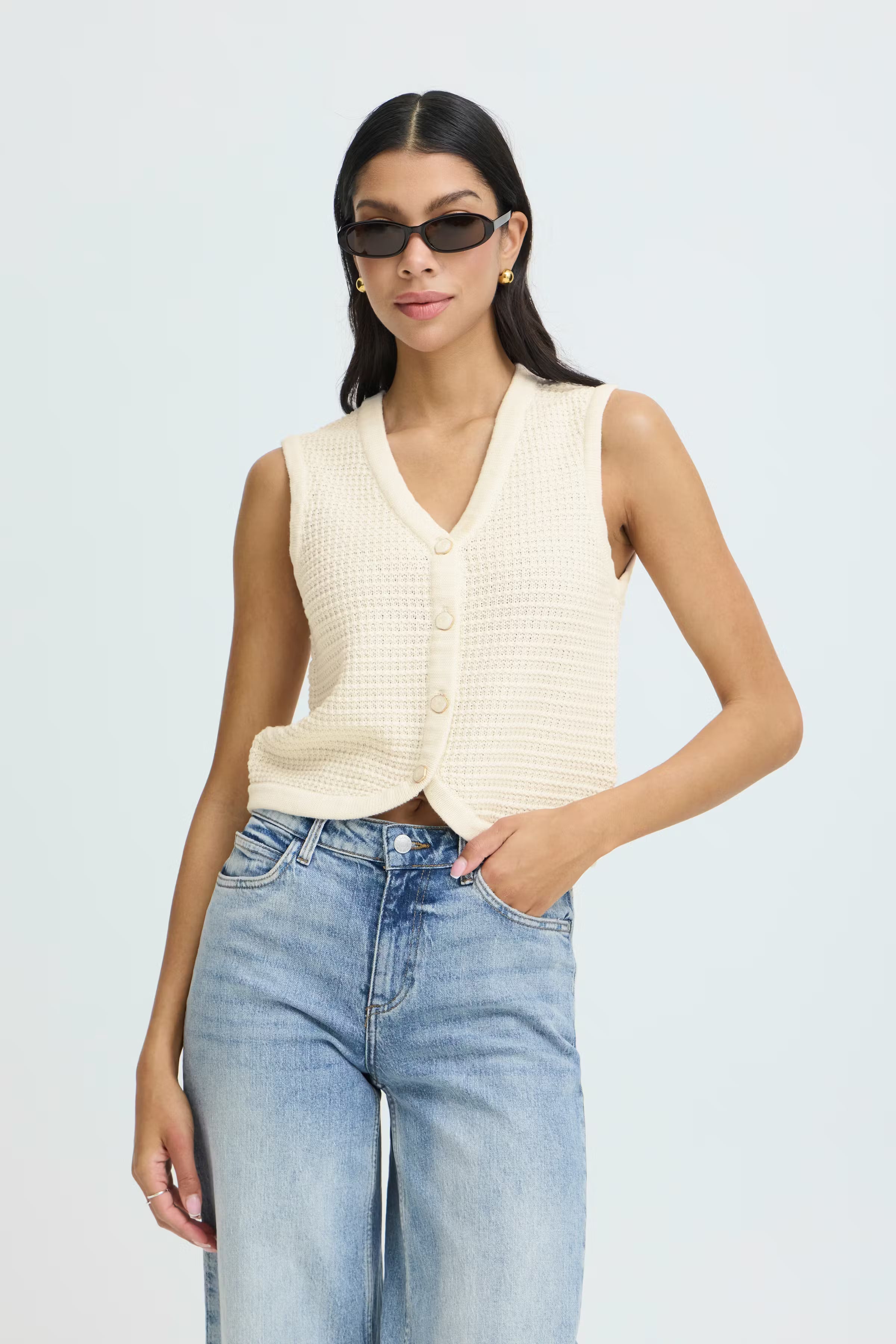 b.young Mikala Short Sweater Vest in Birch