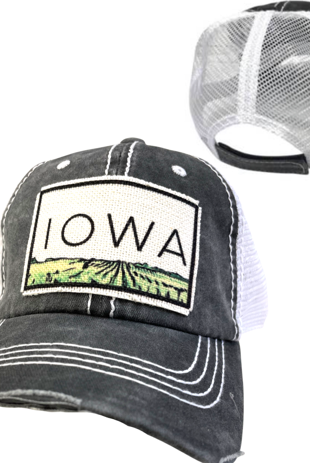 IOWA FIELDS HATS - Charcoal w/ White Mesh