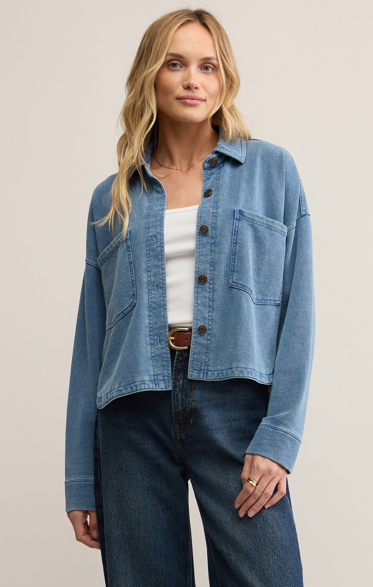 Z SUPPLY All Day Cropped Knit Jacket - Vintage Indigo