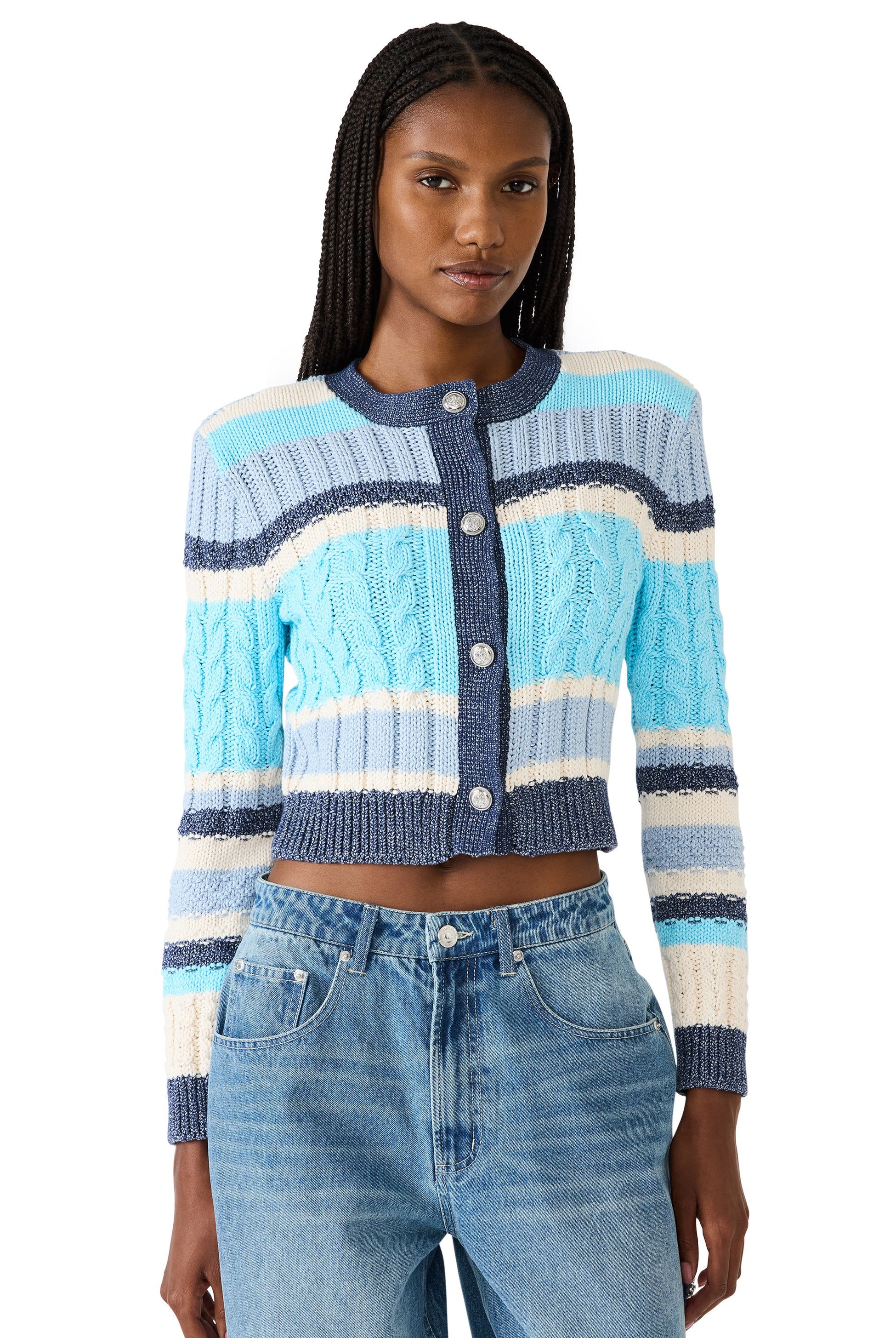 Steve Madden Blue Striped Cardigan Sweater