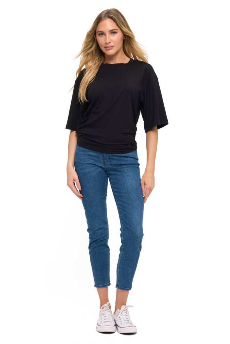 Ariella Ruched Detail T-Shirt in Modal - Black