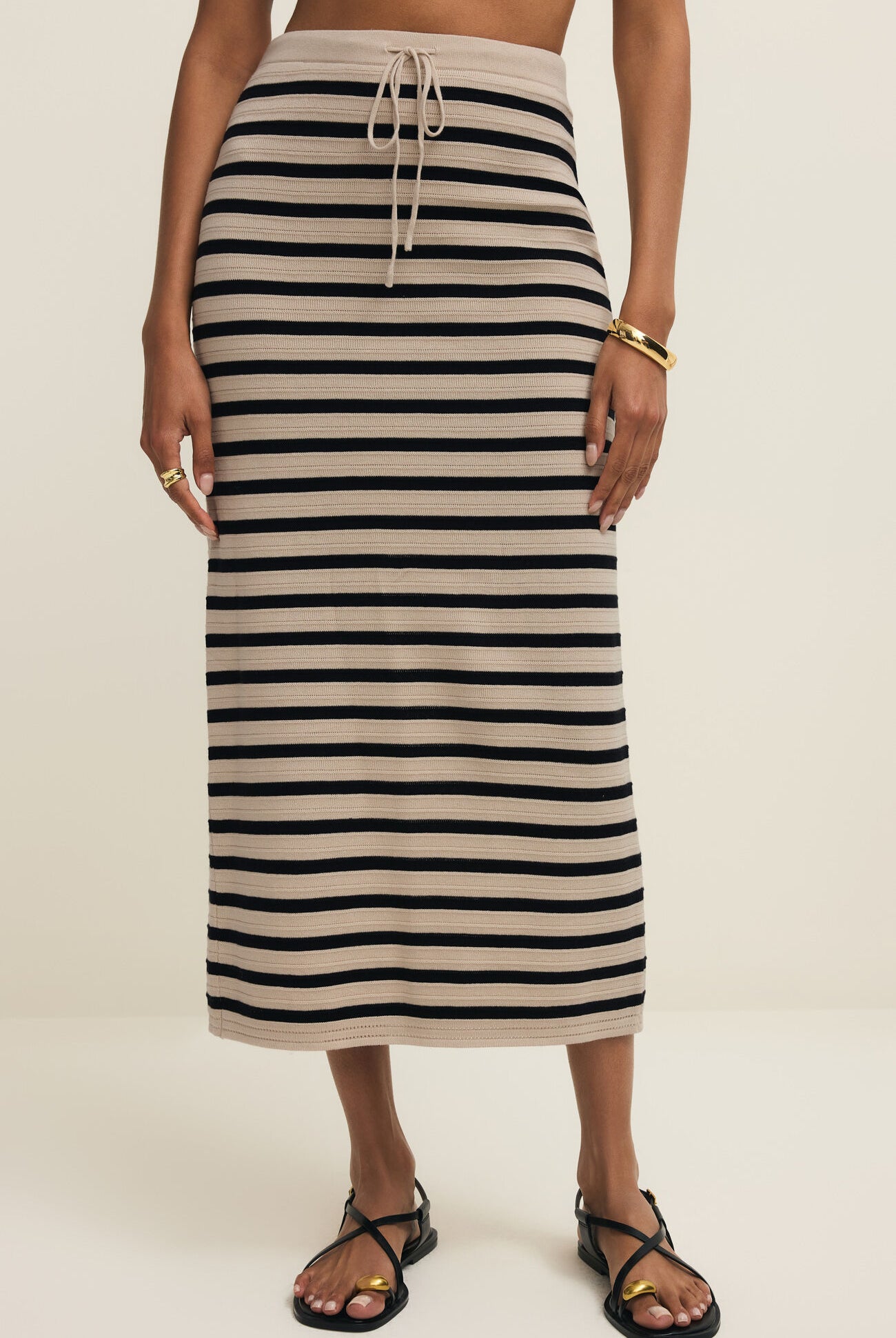 Beige and Black striped Maxi Skirt