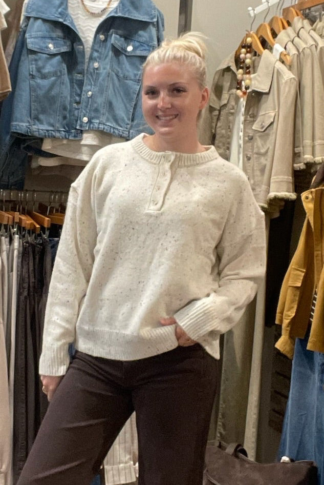 Honey Slouchy Henley Sweater in Oreo Milkshake