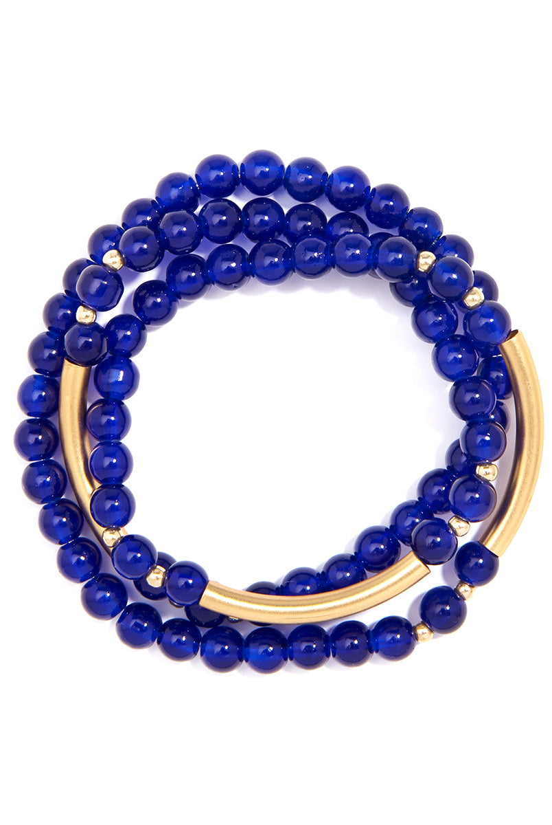 Zenzii Glossy and Gold Beaded Wrap Bracelet in Cobalt