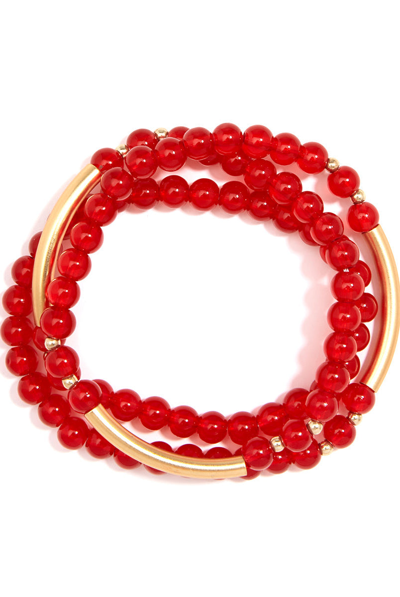 Zenzii Glossy and Gold Beaded Wrap Bracelet in Red