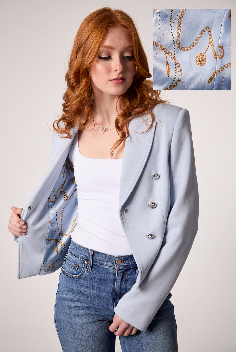 Blue Revival Charlotte Cropped Blazer in Baby Blue