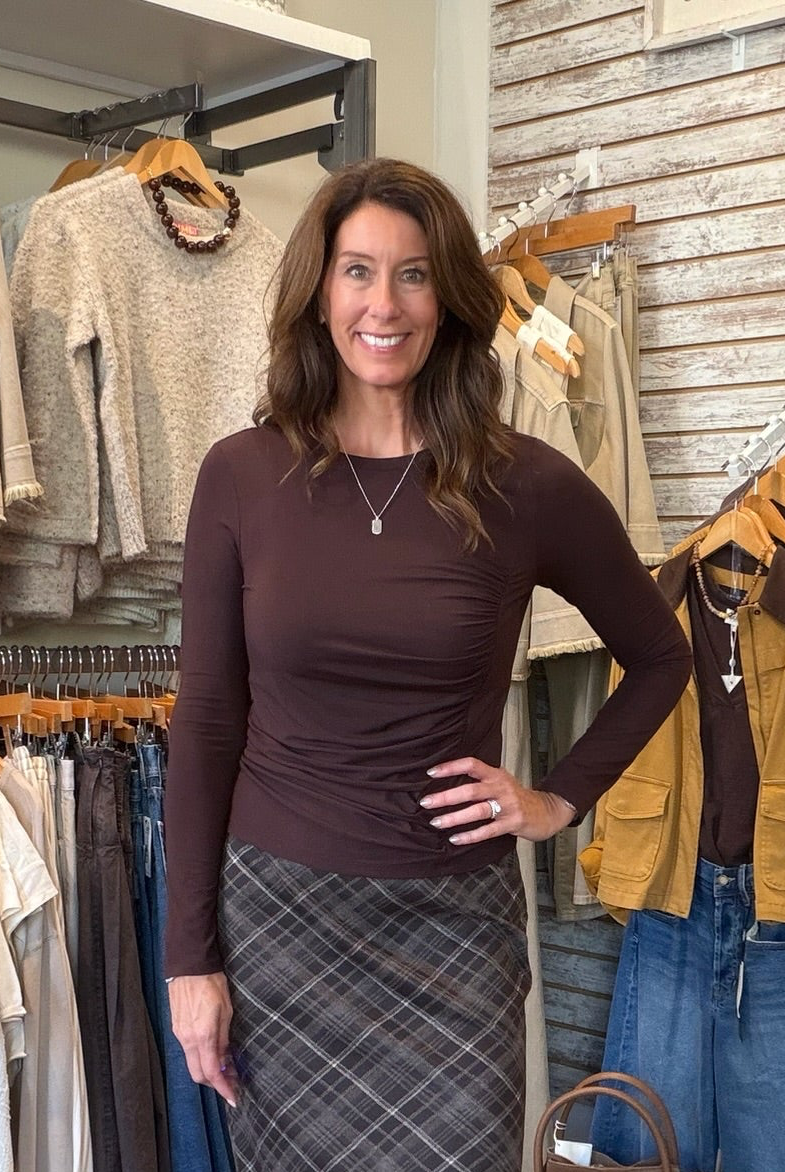 Sienna Ruched Front Jersey Top – Deep Chocolate