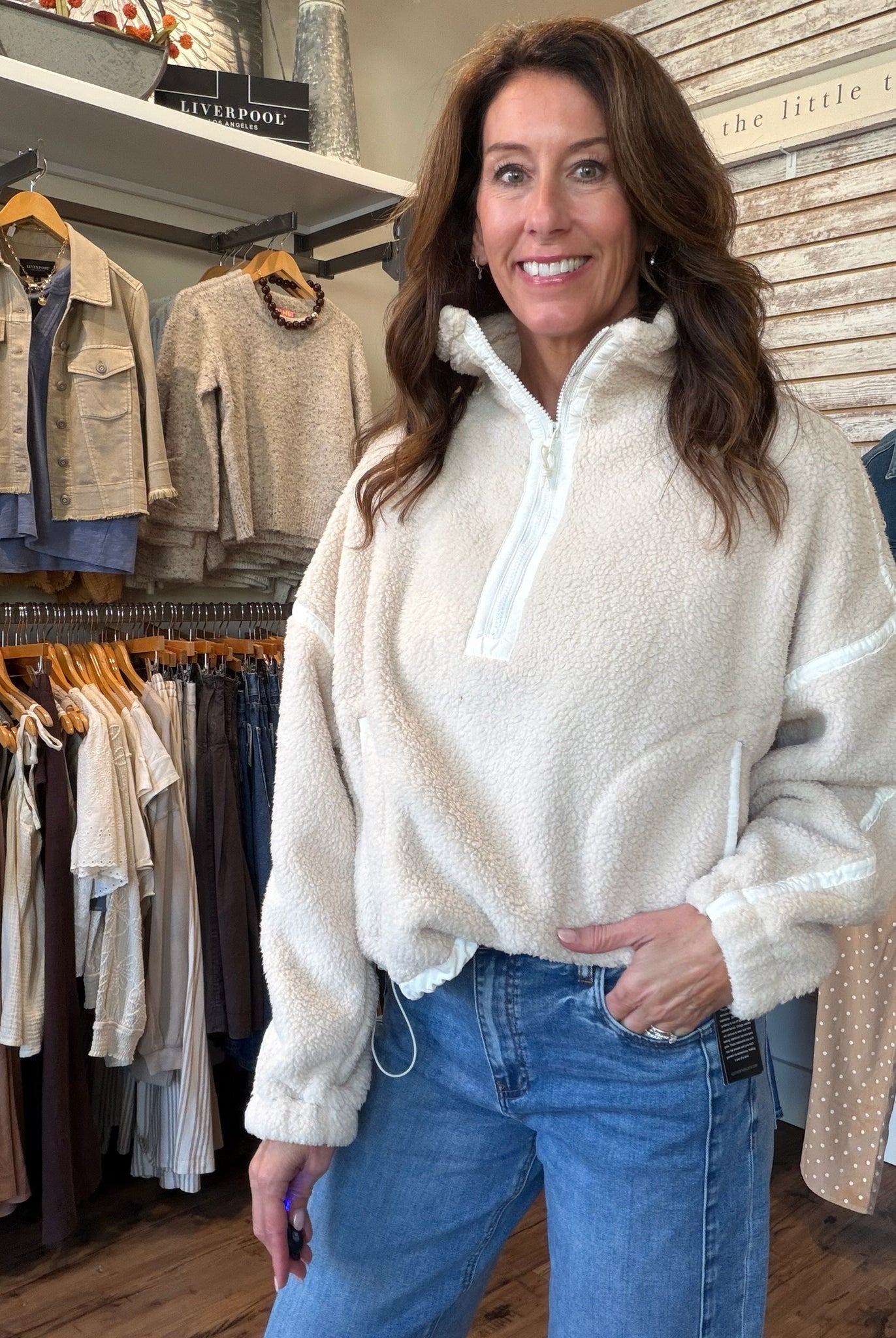 Miou Muse Half Zip Up Pullover - Cream