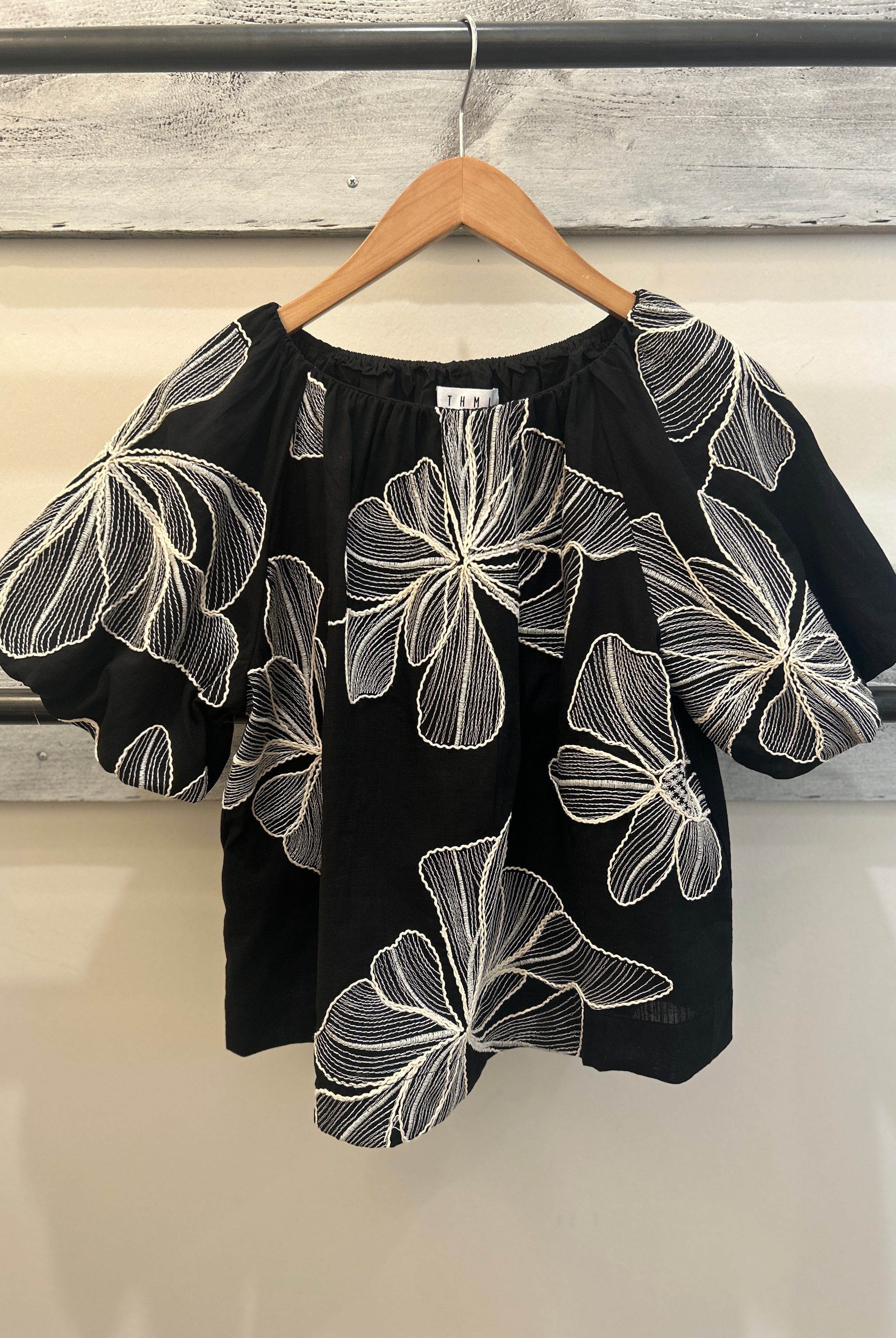 Black Blouse with Floral Pattern