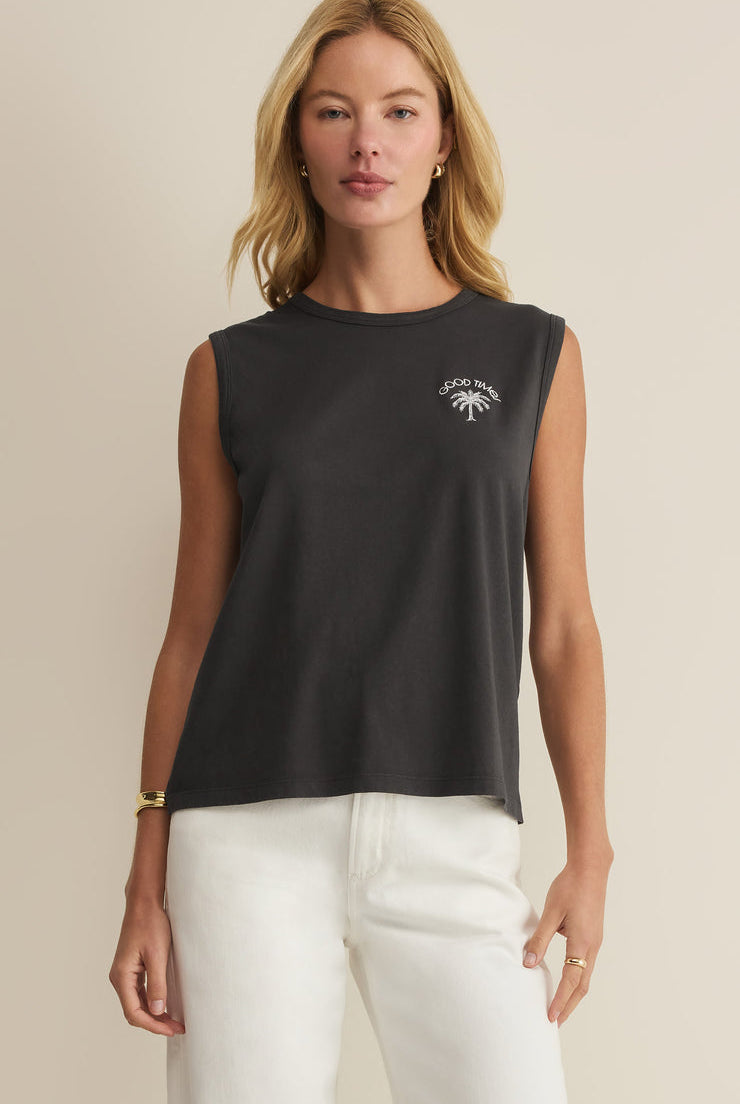 Z SUPPLY Good Times Muscle Tank in Black Sand