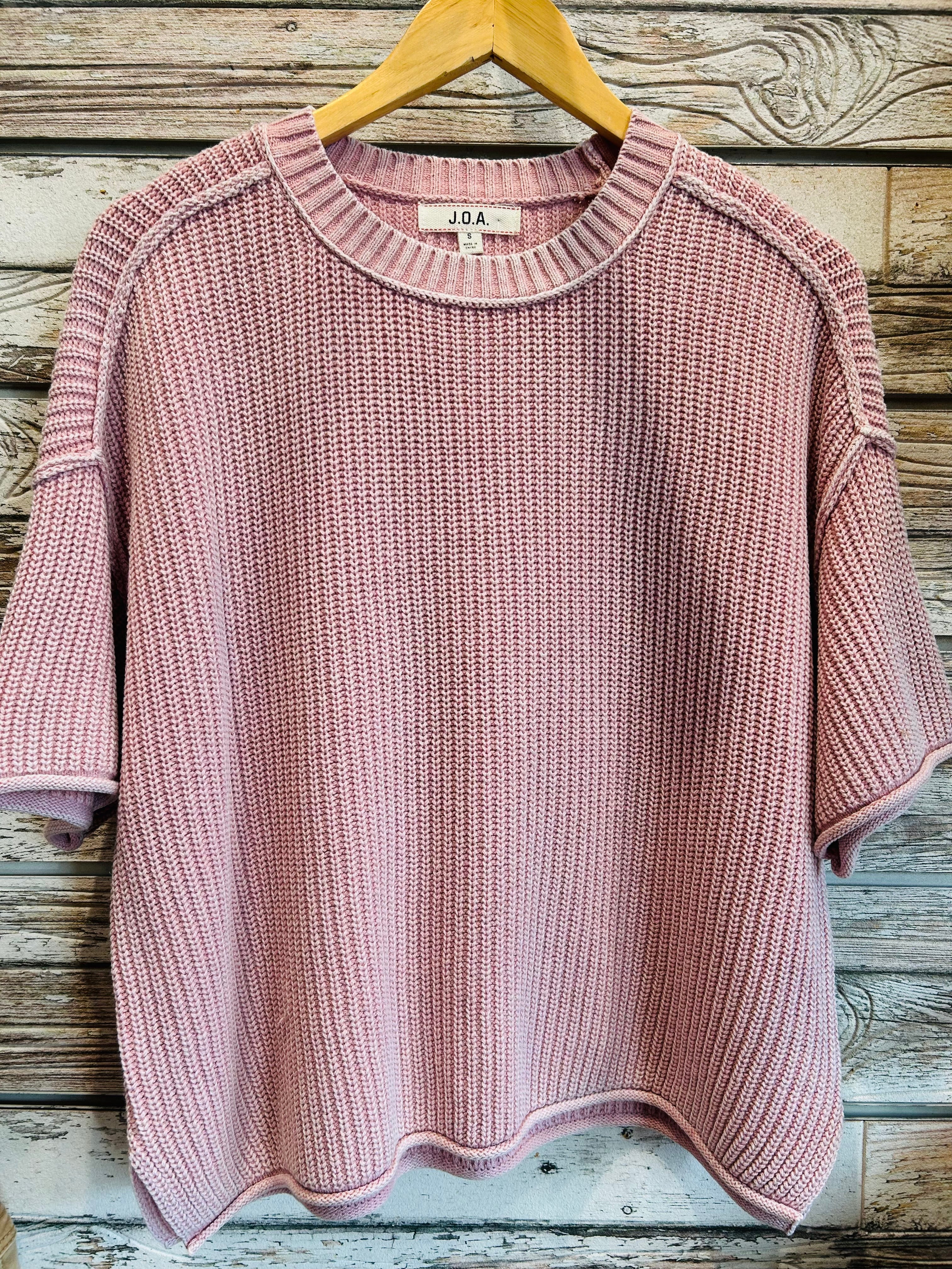 Dusty Pink Short Sleeve Cable Sweater