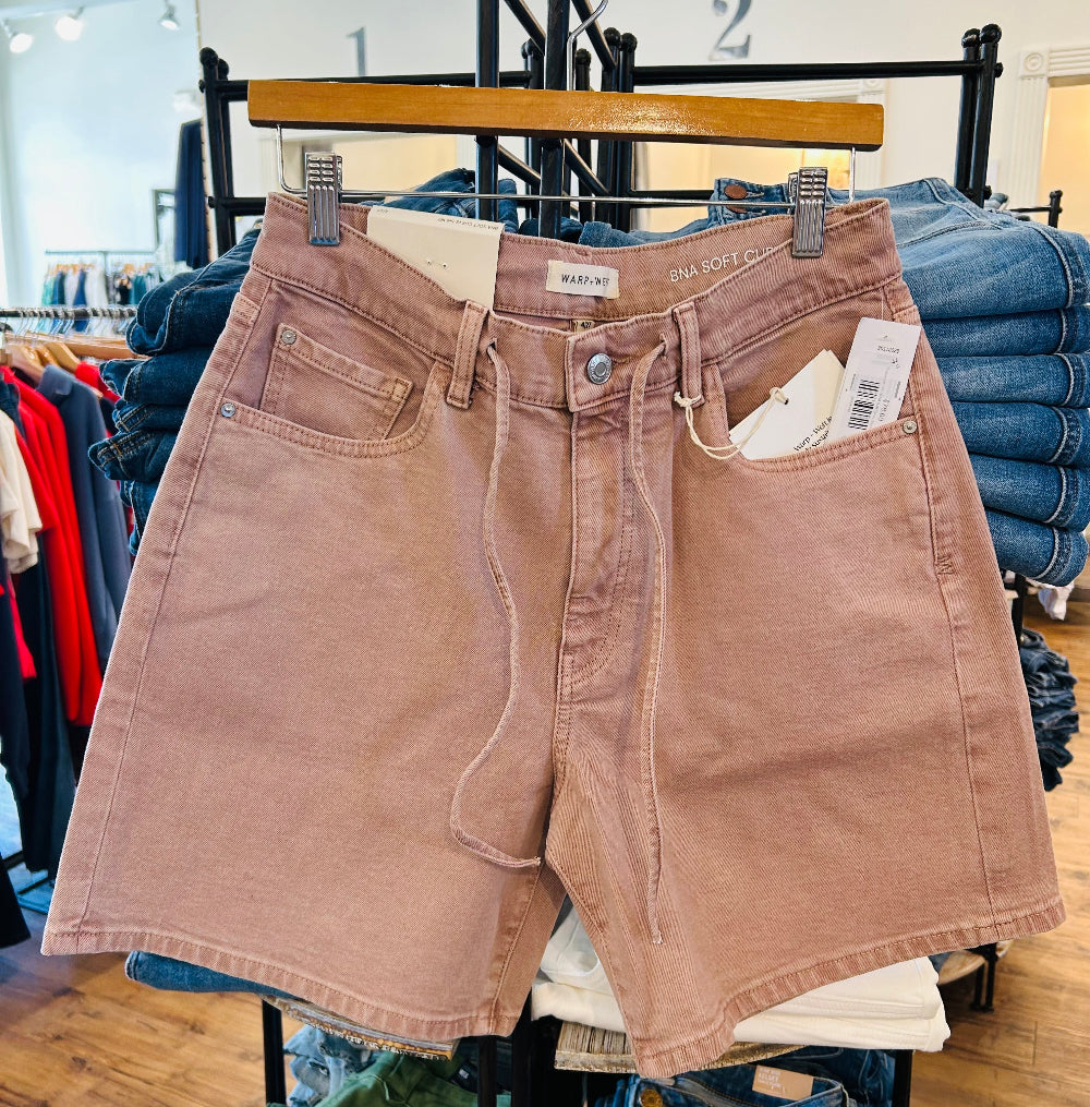 Rose Tan Barrel Denim Short with Tie at Waist