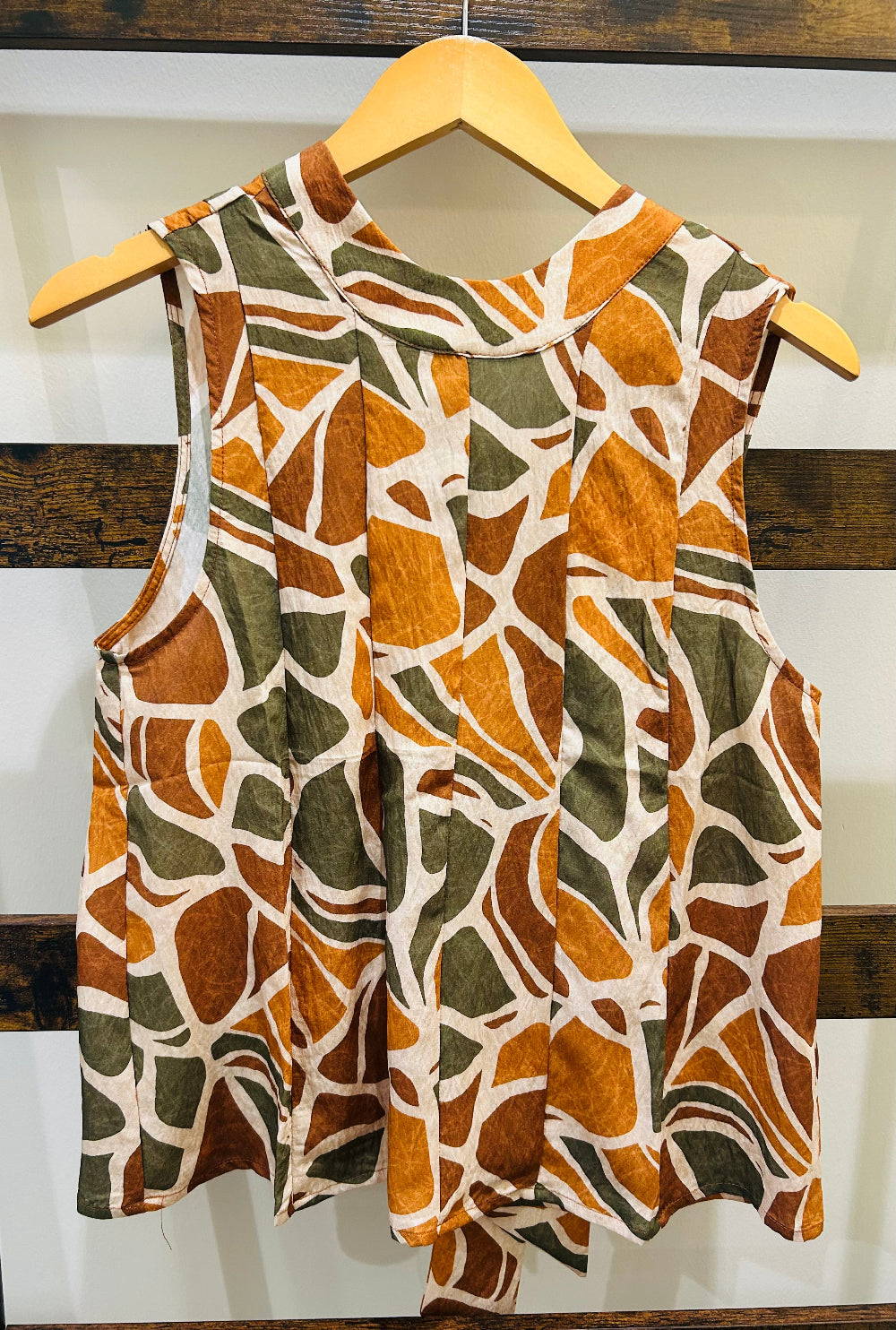 THML Sleeveless Pattern Top in Tan Multi