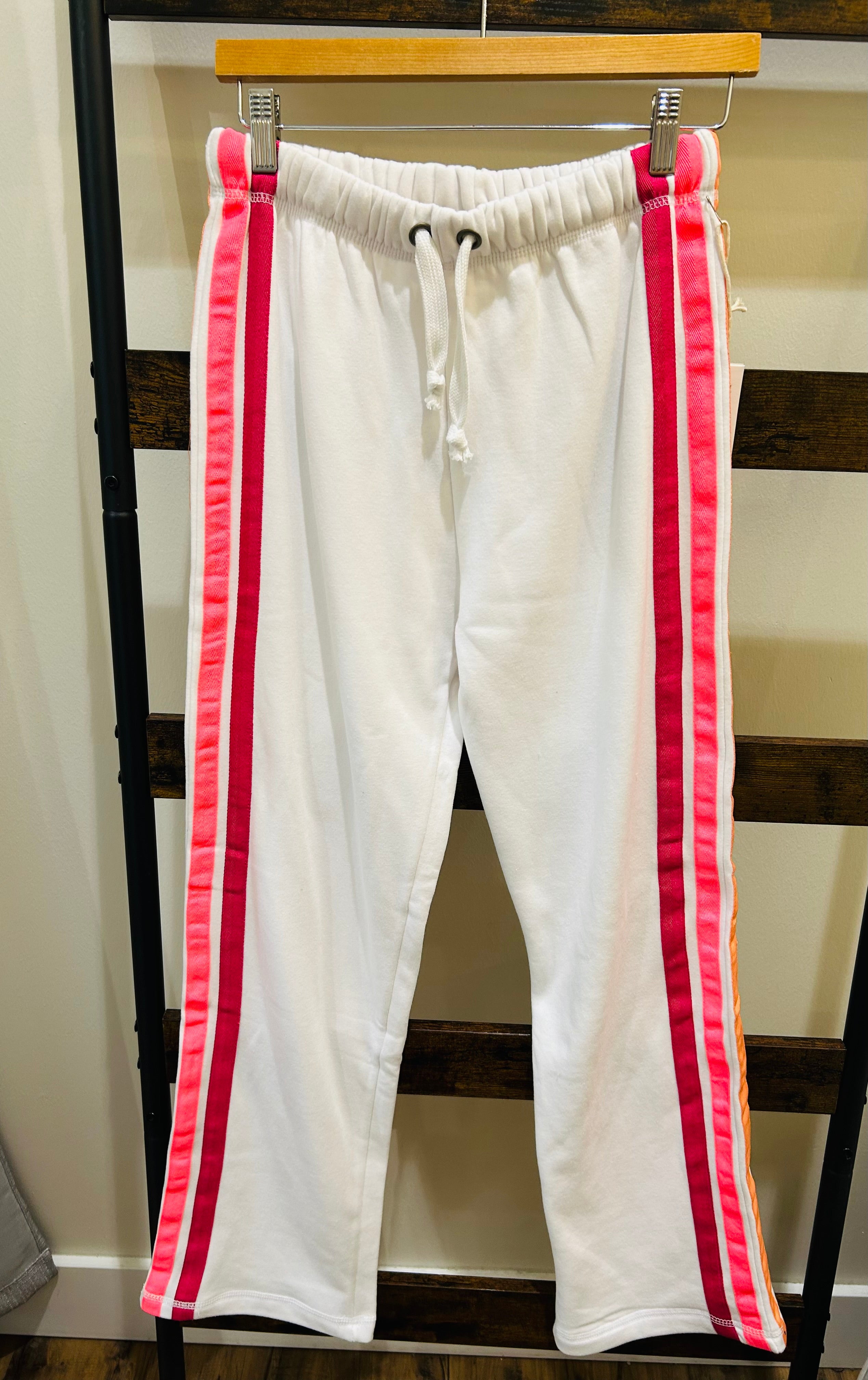 Vintage Havana White Heather Fleece Wide Leg Pant with Neon Stripes
