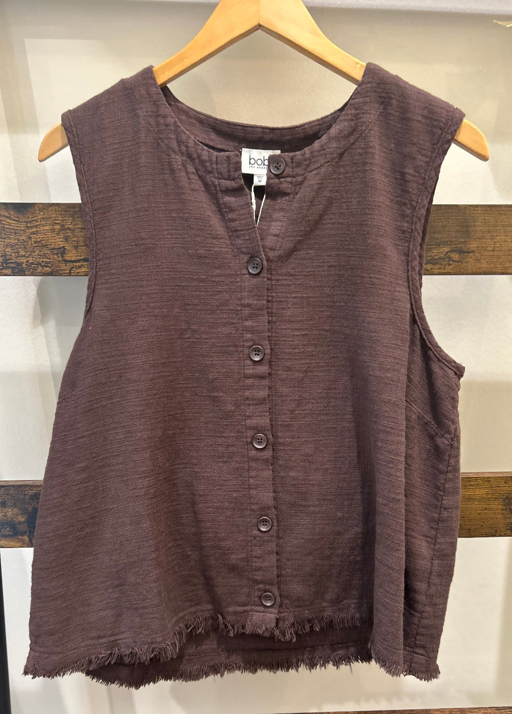 Button Front Tank in Umber Brown