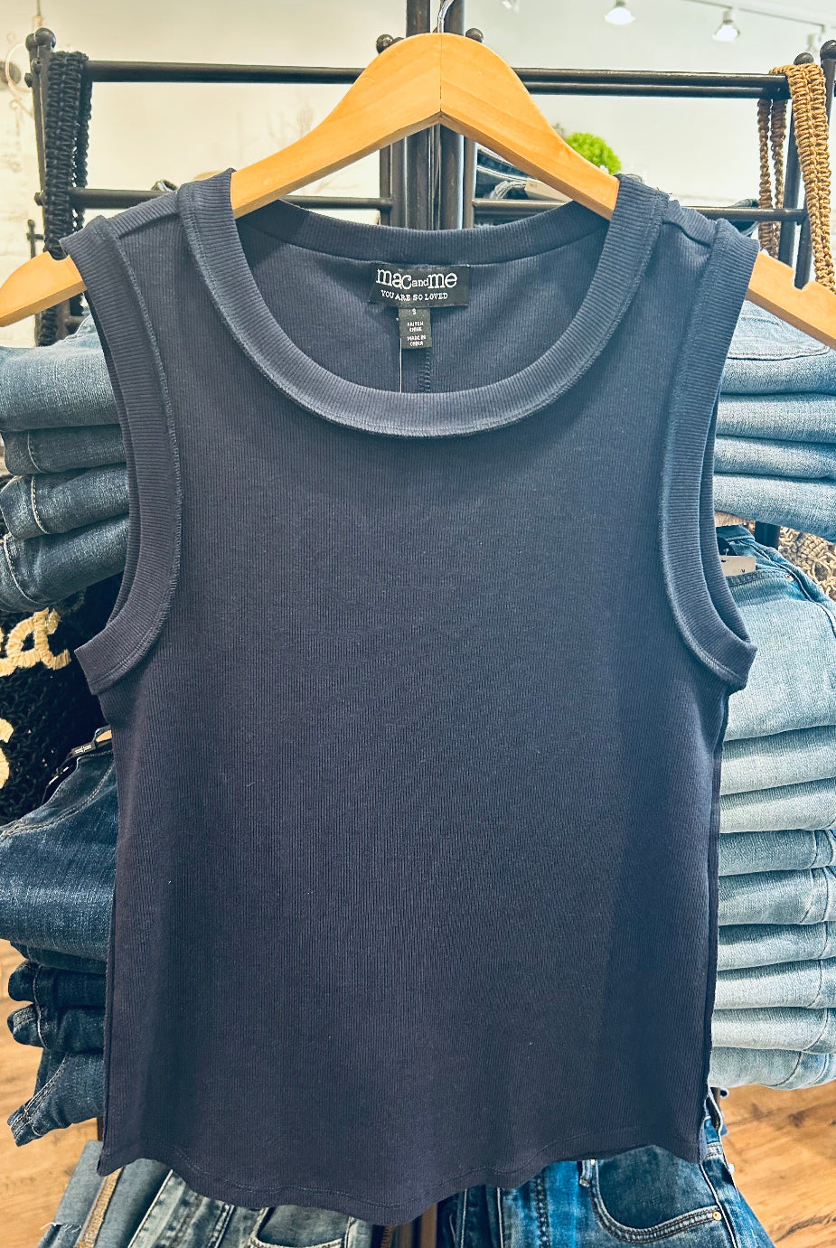 Mac and Me Ribbed Muscle Tank - Navy