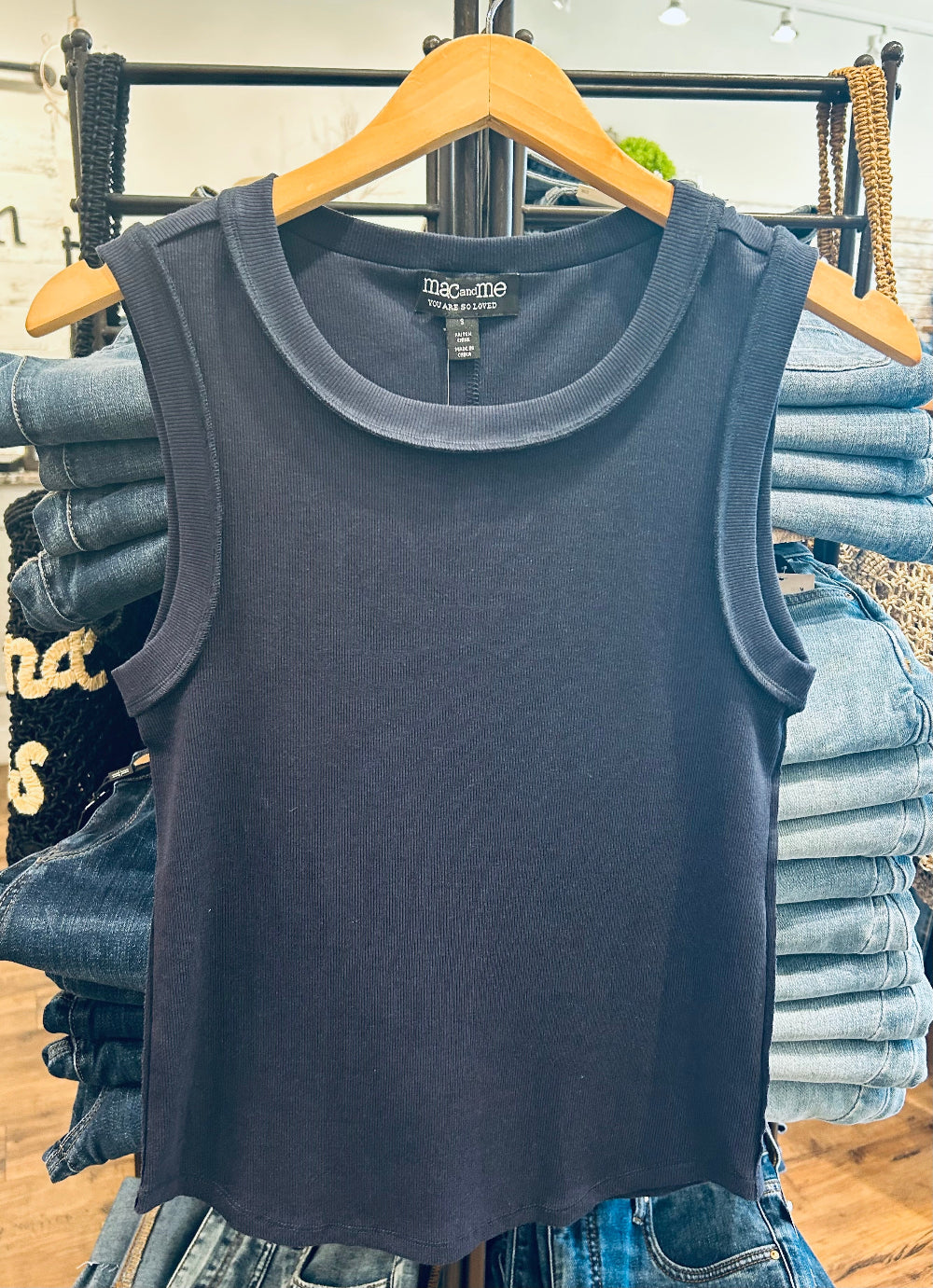 Mac and Me Ribbed Muscle Tank - Navy