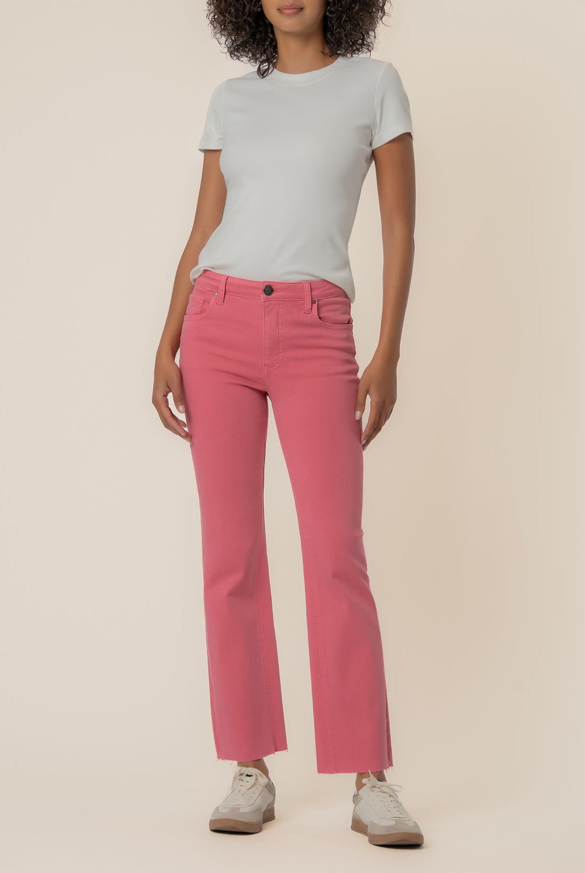 Pink Ankle Flare Denim Jeans