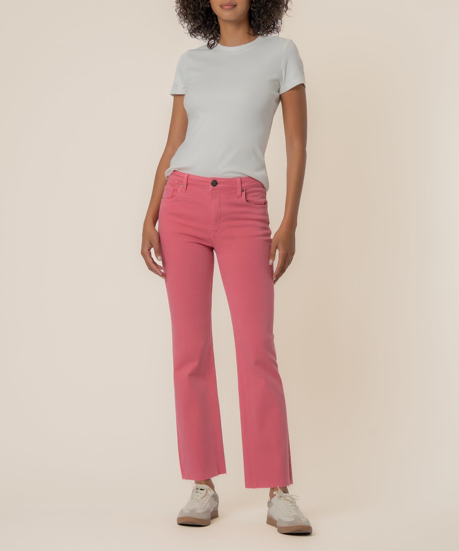 Pink Ankle Flare Denim Jeans