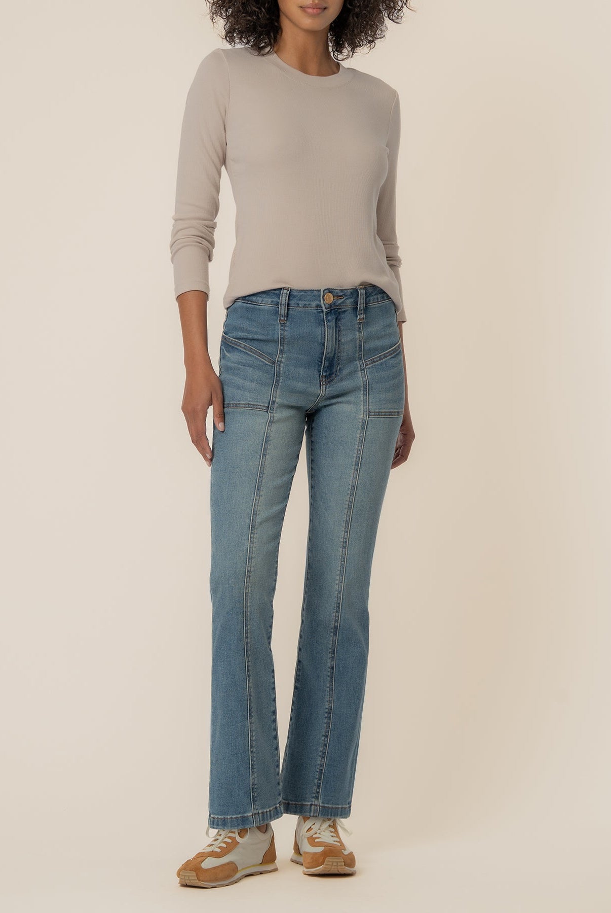 Blue Ankle Flare Denim with Side Pocket Detail