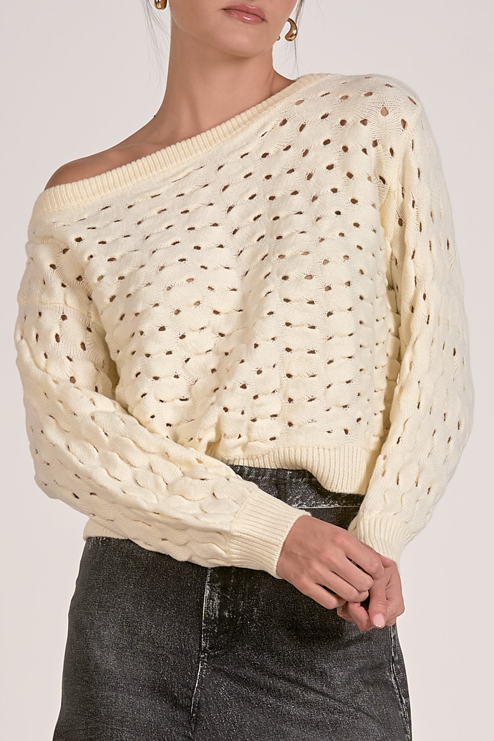 Beige/Cream Open-Knit Sweater