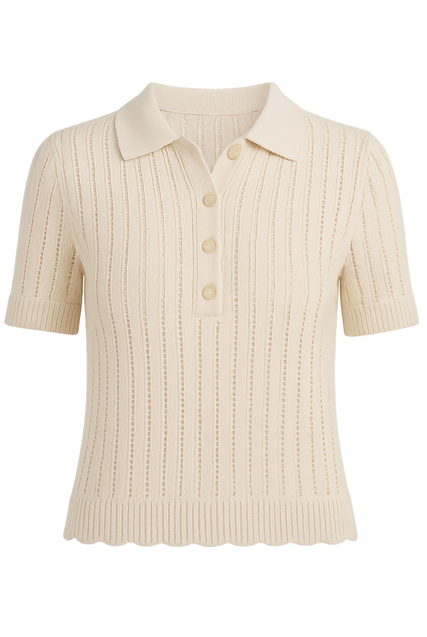 Another Love Beige ribbed knit polo shirt