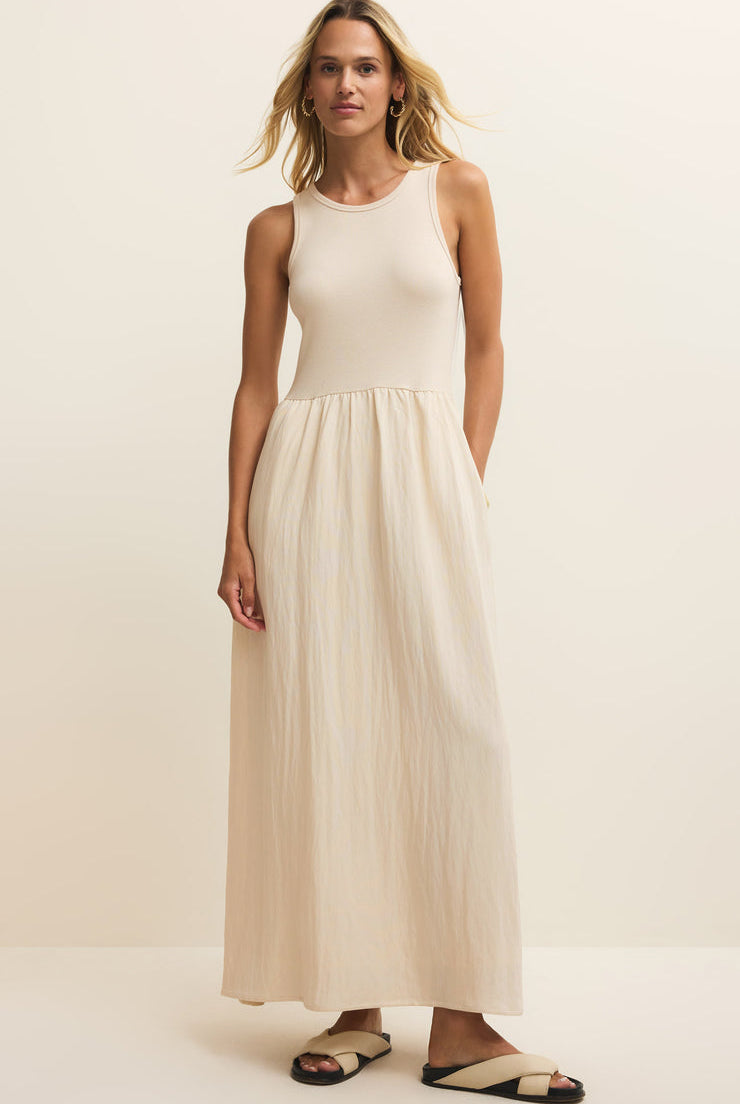 Z SUPPLY beige sleeveless rib midi dress