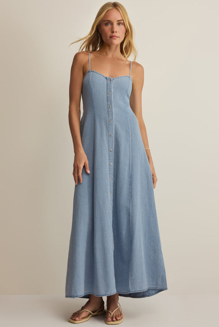 Z SUPPLY Angel Eyes Twill Midi Dress in Lake Blue