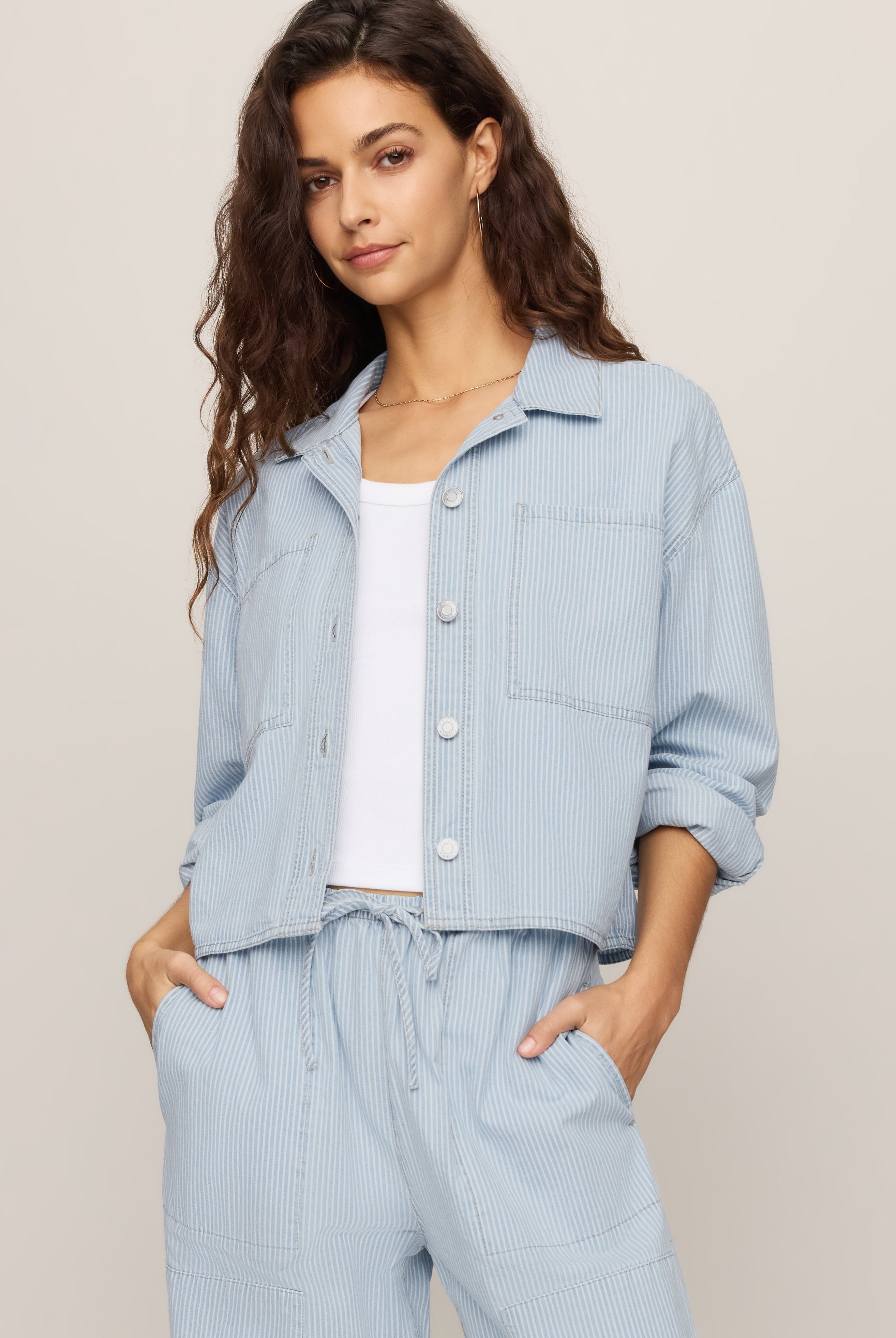 Z SUPPLY Erin soft denim striped cropped jacket