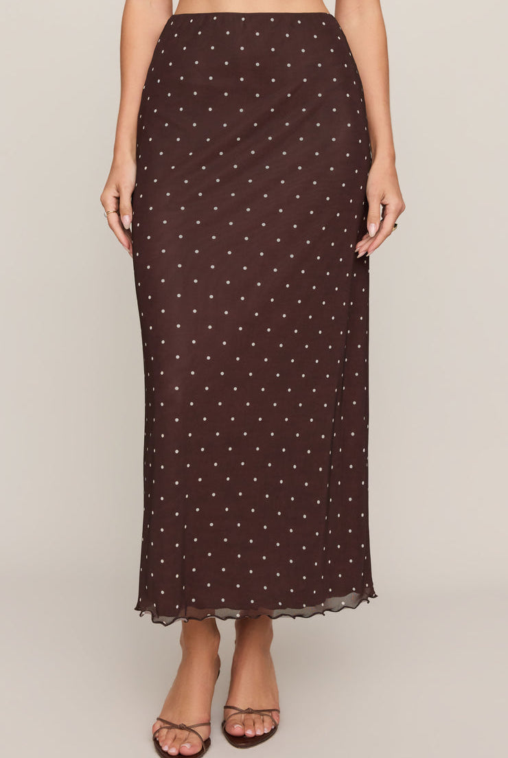 Z SUPPLY Edna Polka Dot Mesh Midi Skirt - Dark Chocolate