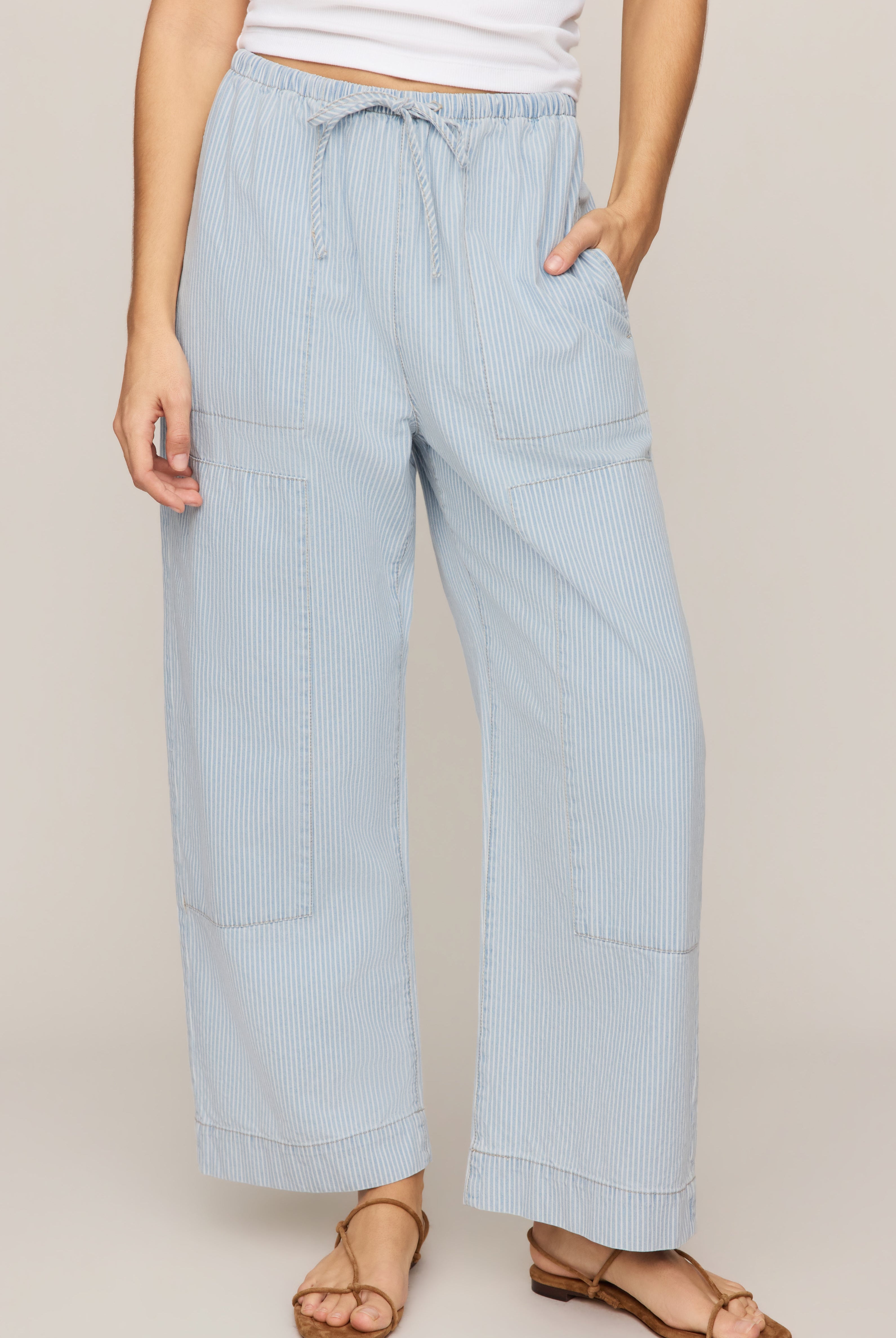 Z SUPPLY blue and white striped soft denim carpenter pant
