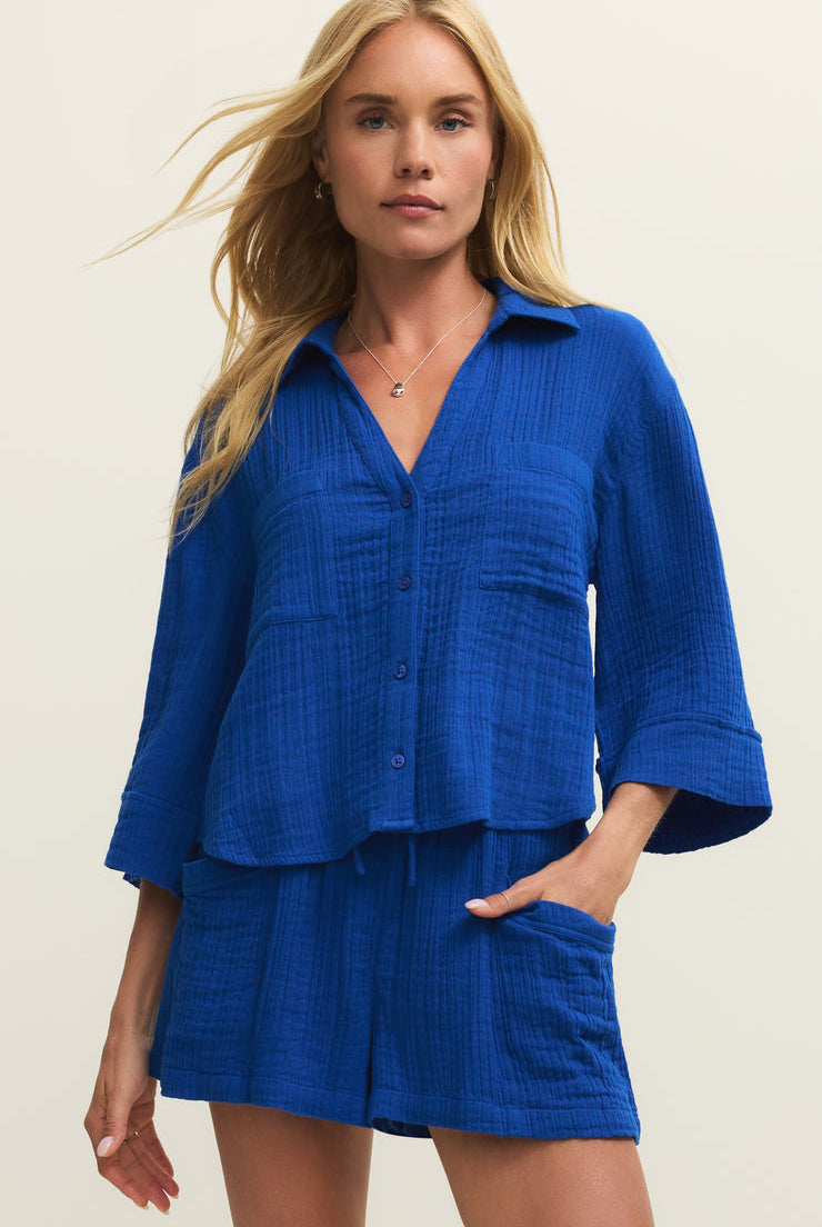 Z SUPPLY gauze blue button up top