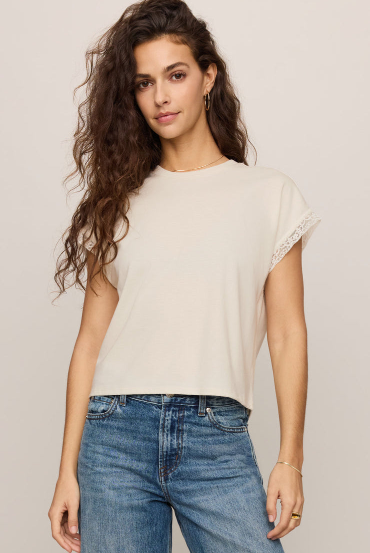 Z SUPPLY Marika Lace Trim Muscle Tee - Cloud