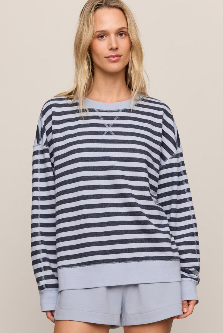 Z SUPPLY light blue and navy striped crewneck sweatshirt