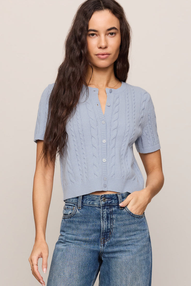 Z SUPPLY light blue cable knit short sleeve cardigan