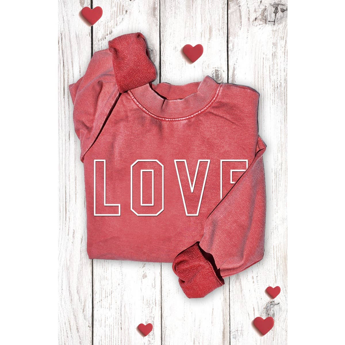 Faded Red Sweatshirt with letters LOVE