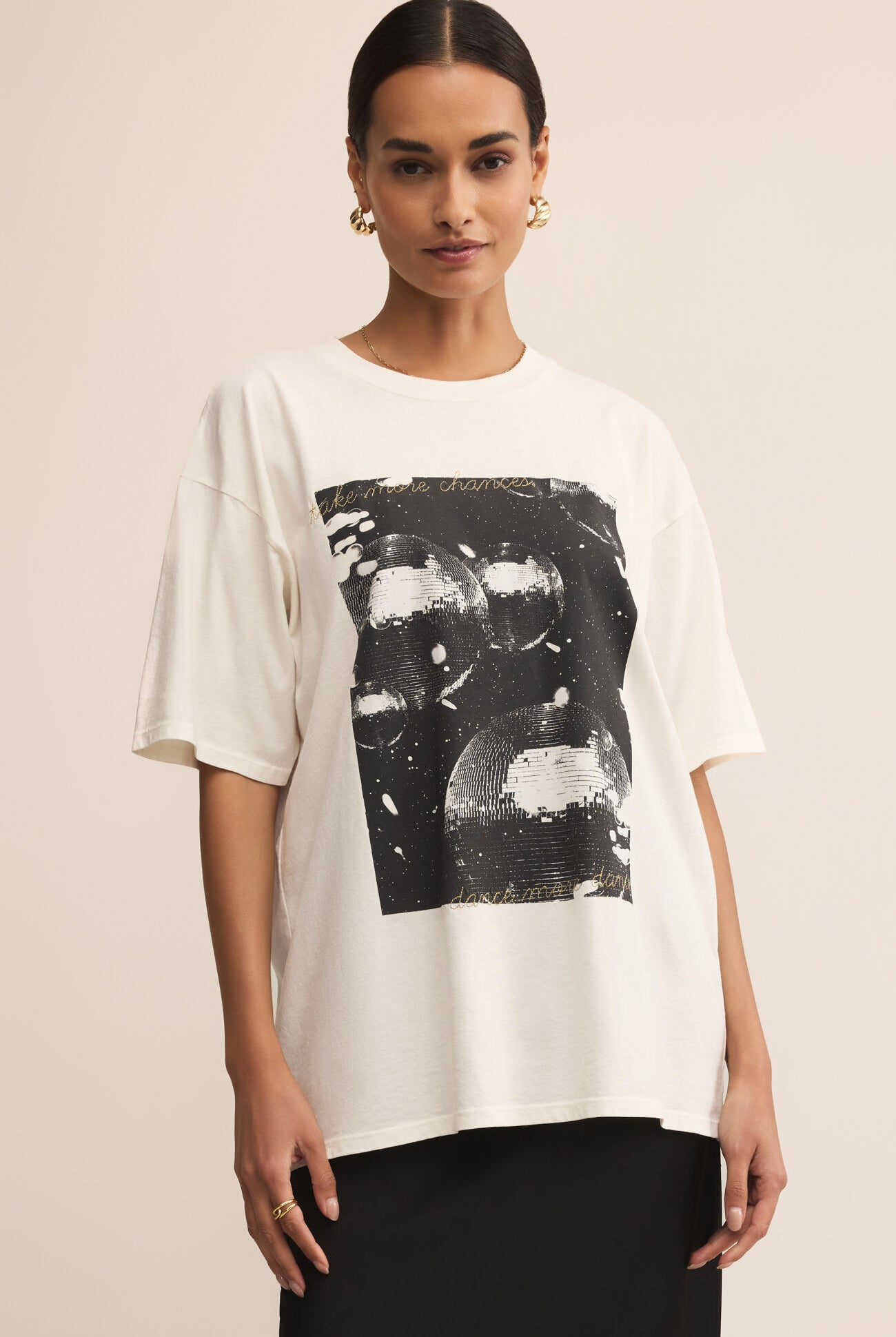 Women's Off White top with black graphic