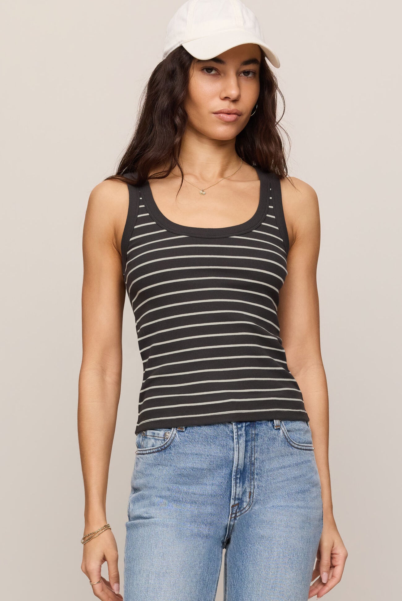 Z SUPPLY ash black and white striped scoop tank top