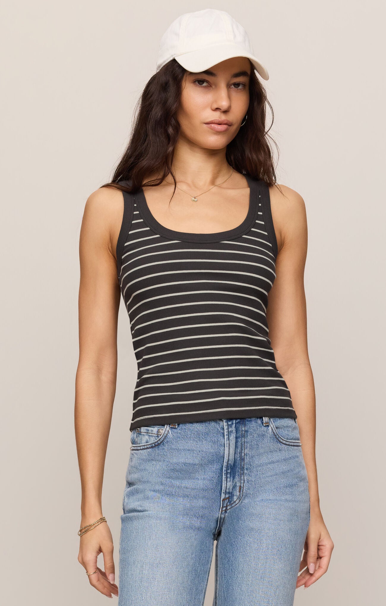 Z SUPPLY ash black and white striped scoop tank top