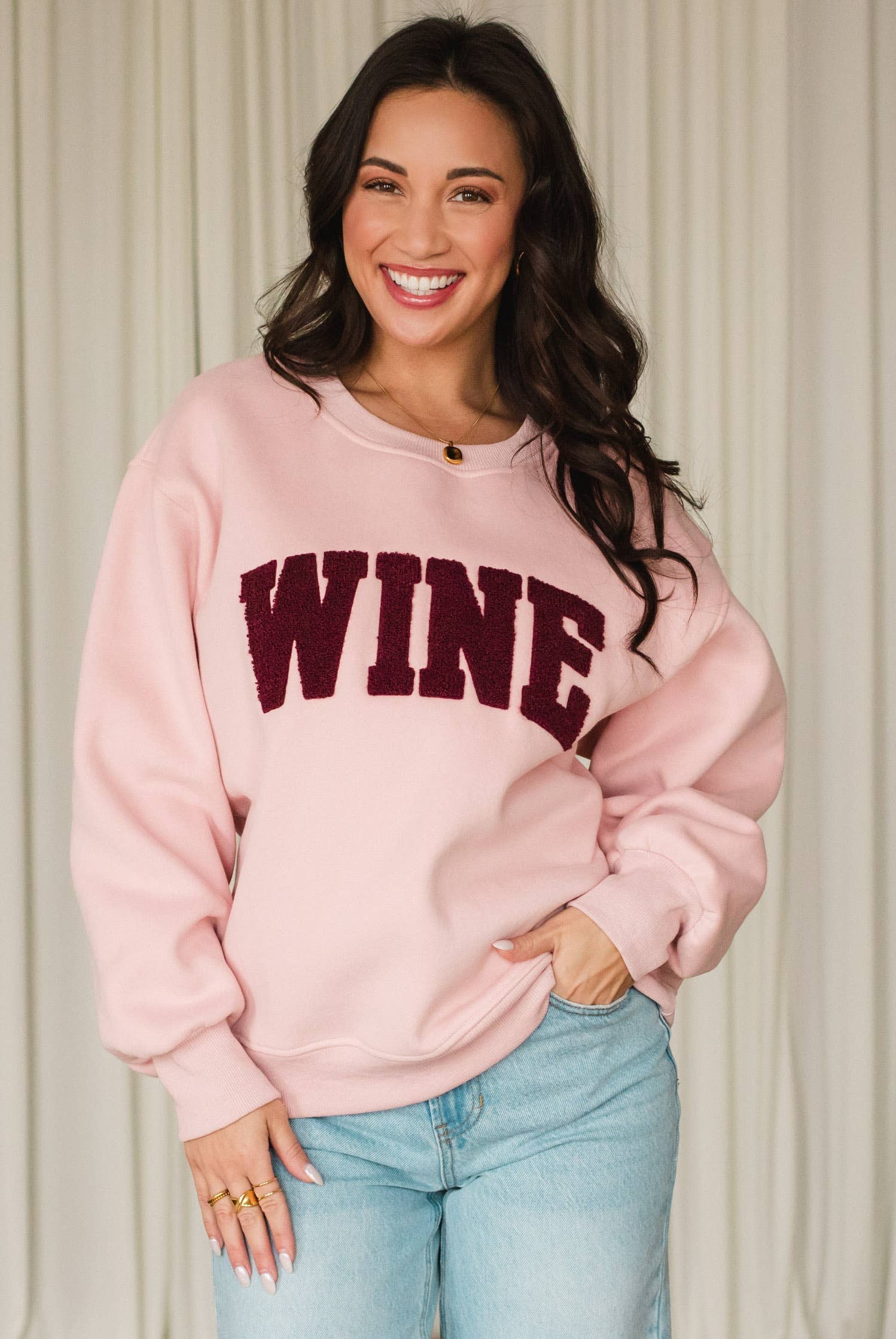 Pink Panache Sweatshirt with Burgundy Lettering