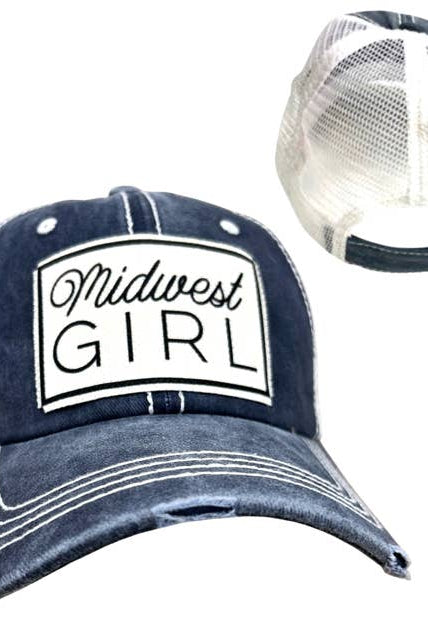 MIDWEST GIRL Trucker Hat - Blue with White Mesh